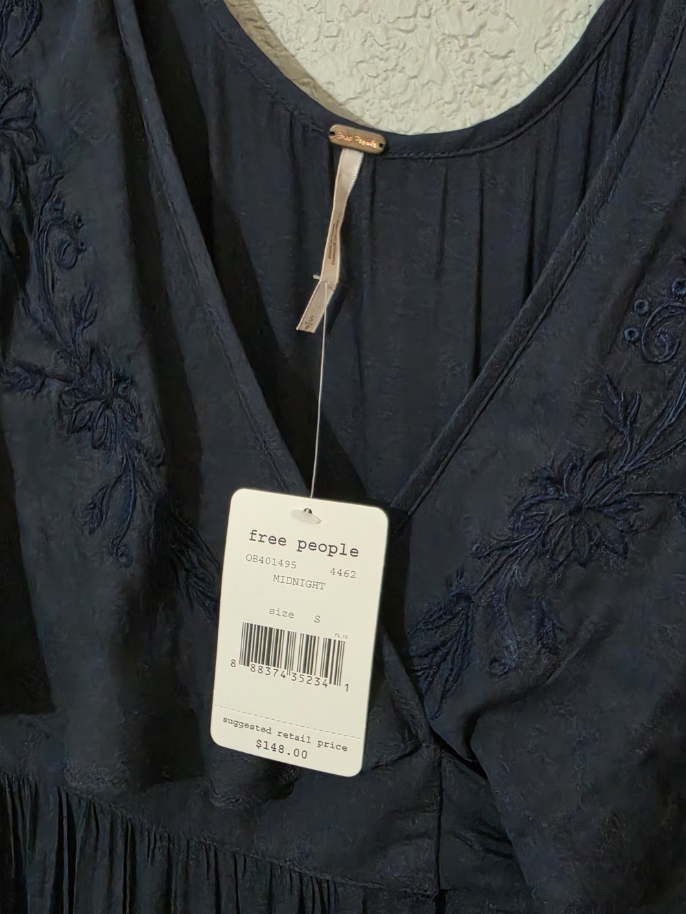 Free People Fiona Maxi Wrap Dress In Midnight Blue Womens Small Embroidered - Picture 8 of 16
